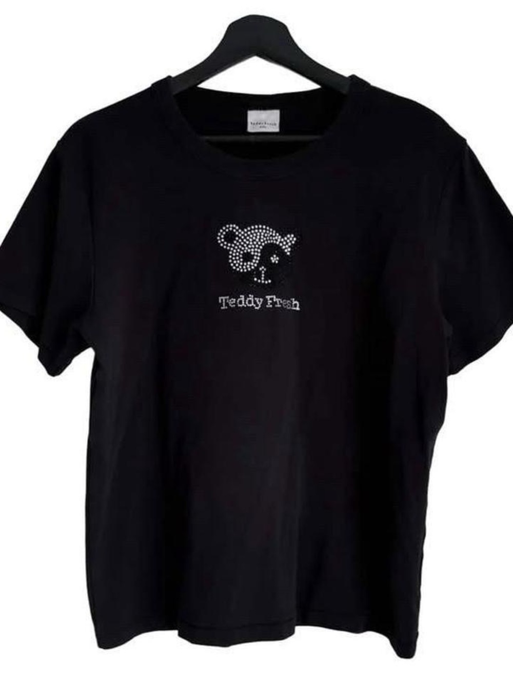 Teddy Fresh Black Rhinestone Baby Tee Embellished Shirt Crop Top XL XXL Beaded
